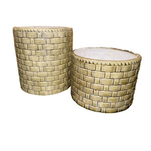 Vintage MCM Green Woven Pot Planter Setof 2, 5"H x5”W, 4” H x 5” W Ceramic VGUC